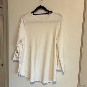 J. Jill White cotton t shirt size large , flared , 3/4, tie sleeves